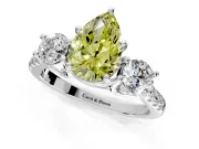 3 Stone Engagement Ring Setting for Fancy Yellow Pear-Shaped Center with Crossover Basket, Pave Band and Prong Head in Platinum