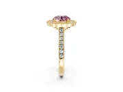 Milgrain Floral Halo Engagement Ring Setting for Fancy Pink Round Cut Center with Pave Band and Prong Head in Yellow Gold