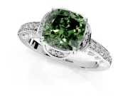 Floral Engagement Ring Setting for Fancy Green Cushion Cut Center with Four Accent Clusters and Prong Head in Platinum