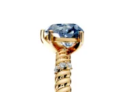 Rope Engagement Ring Setting for Fancy Blue Heart-Shaped Center with Accent Shoulders and Prong Head in Yellow Gold