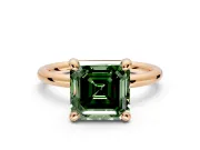 Low-Set Solitaire Engagement Ring Setting for Fancy Green Asscher Cut Center with Thin Plain Band and Prong Head in Rose Gold