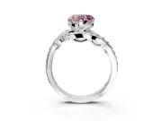 Solitaire Engagement Ring Setting for Fancy Pink Heart-Shaped Center with Pave Bypass Twist Band and Prong Head in White Gold