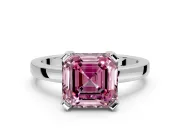 Solitaire Engagement Ring Setting for Fancy Pink Asscher Cut Center with Plain Band and Flat Tab Prong Head in White Gold