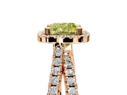 Halo Engagement Ring Setting for Fancy Yellow Cushion Cut Center with Double Pave Split Shank and Prong Head in Rose Gold