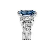 Solitaire Engagement Ring Setting for Fancy Blue Emerald Cut Center with Filigree Band and Prong Head in White Gold
