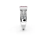 Bezel Engagement Ring Setting for Fancy Pink Emerald Cut Center with Wide Channel-Set Band and Bezel Head in Sterling Silver