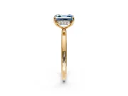 Hidden Halo Engagement Ring Setting for Fancy Blue Asscher Cut Center with Thin Round-Wire Band and Prong Head in Yellow Gold