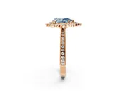 Milgrain Halo Engagement Ring Setting for Fancy Blue Pear-Shaped Center with Bezel Point Accents and Prong Head in Rose Gold