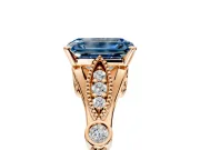 Solitaire Engagement Ring Setting for Fancy Blue Emerald Cut Center with Marquise and Bezel Accents and Prong Head in Rose Gold