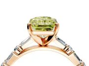 Baguette Engagement Ring Setting for Fancy Yellow Radiant Cut Center with Alternating Bar-Set Band and Prong Head in Rose Gold
