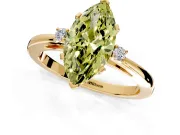 3 Stone Engagement Ring Setting for Fancy Yellow Marquise Center with Low-Set Round Cut Accents and Prong Head in Yellow Gold