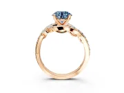 Solitaire Engagement Ring Setting for Fancy Blue Round Cut Center with Pave Bypass Twist Band and Prong Head in Rose Gold