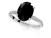 Solitaire Engagement Ring Setting for Fancy Black Oval Center with Pave Accents and Prong Head in White Gold