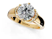 Solitaire Engagement Ring Setting for Round Cut Center with Wide Band, Pave Collar and Prong Head in Yellow Gold