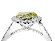 Halo Engagement Ring Setting for Fancy Yellow Heart-Shaped Center with Raised Halo, Pave Band and Prong Head in Sterling Silver