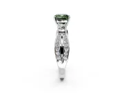 3 Stone Engagement Ring Setting for Fancy Green Cushion Cut Center with Pave Twist Band and Prong Head in White Gold