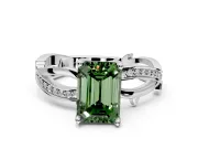 Solitaire Engagement Ring Setting for Fancy Green Emerald Cut Center with Pave and Plain Crossover Band and Prong Head in Platinum
