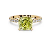 Solitaire Engagement Ring Setting for Fancy Yellow Cushion Cut Center with Fine Pave Narrow Band and Prong Head in Yellow Gold