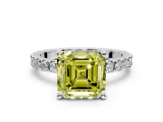 Solitaire Engagement Ring Setting for Fancy Yellow Asscher Cut Center with Fine Pave Band and Claw Prong Head in Platinum
