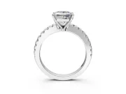 Solitaire Engagement Ring Setting for Princess Cut Center with Single Row Accent Band and Prong Head in Platinum