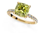 Solitaire Engagement Ring Setting for Fancy Yellow Cushion Cut Center with Fine Pave Narrow Band and Prong Head in Yellow Gold