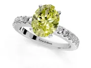 Solitaire Engagement Ring Setting for Fancy Yellow Oval Center with Single Row Accent Band and Prong Head in Sterling Silver