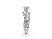 Solitaire Engagement Ring Setting for Cushion Cut Center with Woven 3-Strand Pave Band and Prong Head in White Gold