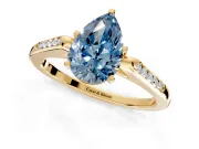 Solitaire Engagement Ring Setting for Fancy Blue Pear-Shaped Center with Channel Accents and Prong Head in Yellow Gold
