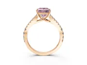 Solitaire Engagement Ring Setting for Fancy Pink Princess Cut Center with Pave Split Shank and Prong Head in Rose Gold
