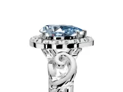 Halo Engagement Ring Setting for Fancy Blue Pear-Shaped Center with Open Scroll Shoulders and Prong Head in White Gold