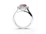 Milgrain Floral Halo Engagement Ring Setting for Fancy Pink Heart-Shaped Center with Pave Band and Prong Head in Sterling Silver