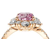 Floral Halo Engagement Ring Setting for Fancy Pink Cushion Cut Center with Pave Accents and Prong Head in Rose Gold