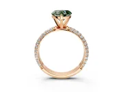 Solitaire Engagement Ring Setting for Fancy Green Heart-Shaped Center with Domed Multi-Row Pave Band and Prong Head in Rose Gold