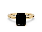 Hidden Halo Engagement Ring Setting for Fancy Black Radiant Cut Center with Thin Rounded Band and Prong Head in Yellow Gold