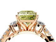 3 Stone Engagement Ring Setting for Fancy Yellow Princess Cut Center with Pave Split Shank and Prong Head in Rose Gold