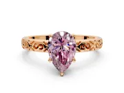 Solitaire Engagement Ring Setting for Fancy Pink Pear-Shaped Center with Scrollwork Band and Prong Head in Rose Gold