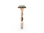 Halo Engagement Ring Setting for Fancy Green Princess Cut Center with Twist Band and Prong Head in Rose Gold