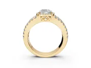 Halo Engagement Ring Setting for Cushion Cut Center with Wide-Open Pave Split Shank and Prong Head in Yellow Gold
