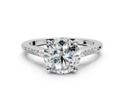 Solitaire Engagement Ring Setting for Round Cut Center with Channel Accents and Prong Head in Sterling Silver