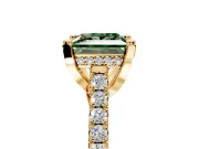 Solitaire Engagement Ring Setting for Fancy Green Princess Cut Center with Widening Pave Band and Claw Prong Head in Yellow Gold