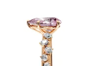 Cluster Engagement Ring Setting for Fancy Pink Pear-Shaped Center with Round Cut Accent Band and Prong Head in Rose Gold