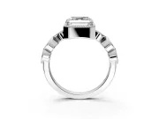 Vintage Station Engagement Ring Setting for Asscher Cut Center with Accents and Prong Head in Platinum
