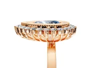 Halo Engagement Ring Setting for Fancy Blue Pear-Shaped Center with Milgrain Bezel Rim, Plain Band and Prong Head in Rose Gold