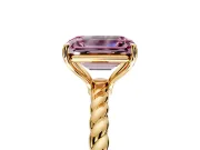 Solitaire Engagement Ring Setting for Fancy Pink Emerald Cut Center with Plain Twisted Rope Band and Prong Head in Yellow Gold