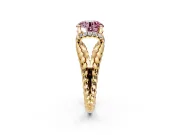 Halo Engagement Ring Setting for Fancy Pink Round Cut Center with Rope Twist Split Shank and Prong Head in Yellow Gold