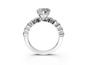Shared-Prong Engagement Ring Setting for Heart-Shaped Center with Graduated Accents and Prong Head in Sterling Silver