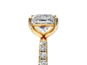 Solitaire Engagement Ring Setting for Princess Cut Center with Micro Pave Band and Prong Head in Yellow Gold
