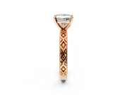 Solitaire Engagement Ring Setting for Princess Cut Center with Milgrain X Pattern Band and Prong Head in Rose Gold