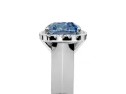 Halo Engagement Ring Setting for Fancy Blue Cushion Cut Center with Knife Ridge Cathedral Band and Prong Head in Platinum