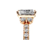 Paired Accent Engagement Ring Setting for Radiant Cut Center with Pave Band and Prong Head in Rose Gold